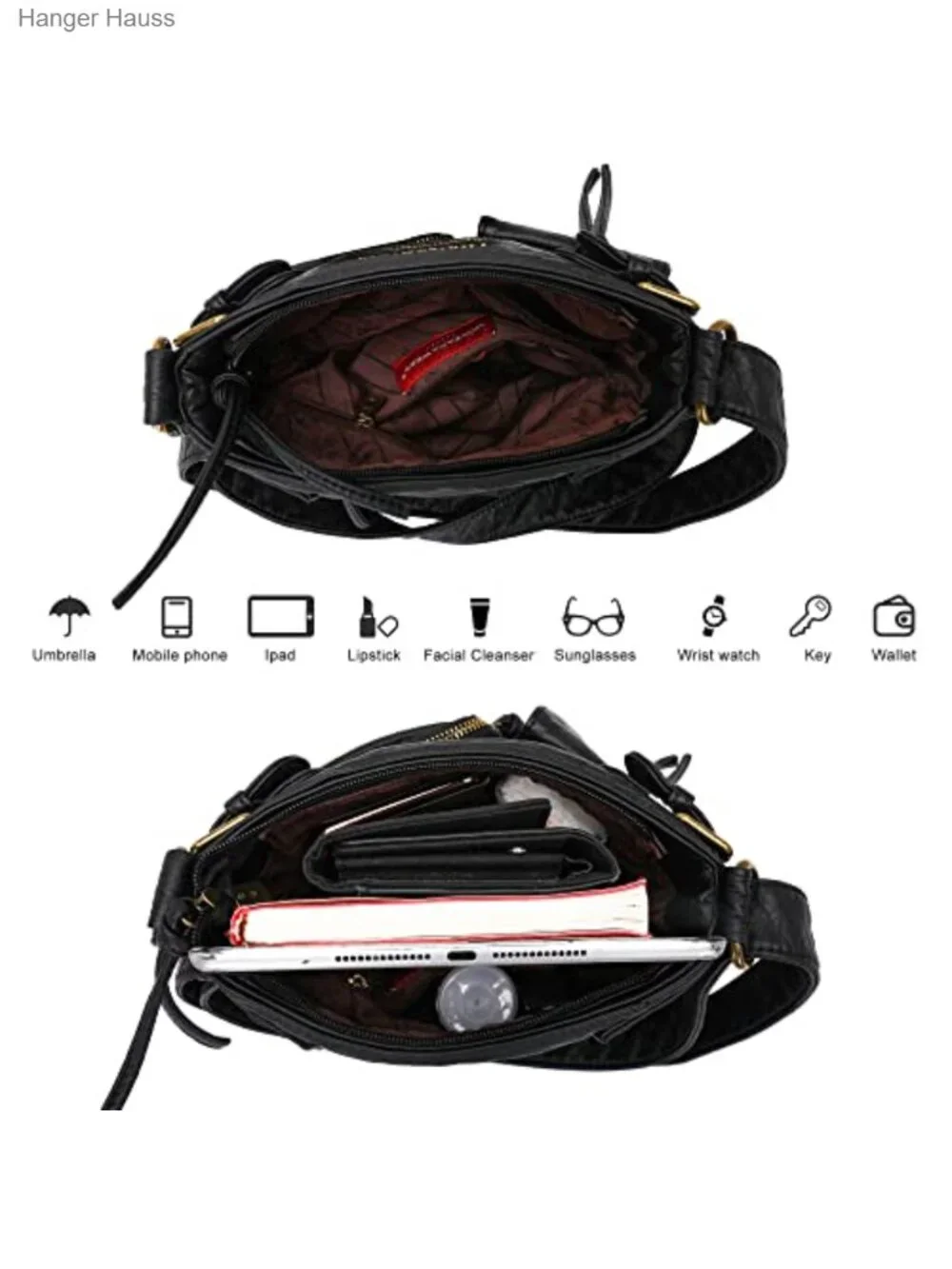 Vintage Western Crossbody Bag for Women Washed PU Leather Multi Pocket